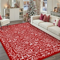BERTHMEER Christmas Area Rug 6'x9' Red Washable Rugs for Living Room Carpet Xmas Reindeer Party Christmas Tree Holiday Decor Indoor Bedroom Decorative Non Slip Soft Low Pile Carpet Dining Room Office