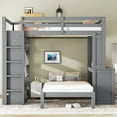 thumbnail image 2 of Full XL Over Twin Bunk Bed with Desk and Wardrobe, 2-in-1 Separable Bunk Bed with Detachable Lower Bed, Storage Shelves and Ladder & Guardrails, Grey, 2 of 7