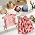 thumbnail image 4 of Girls 2PC Outfits Crop Ruffle Sleeve Ruched Side T-Shirts Rainbow Plaid Wide Leg Pants Sets Pink 5-7 Years, 4 of 7