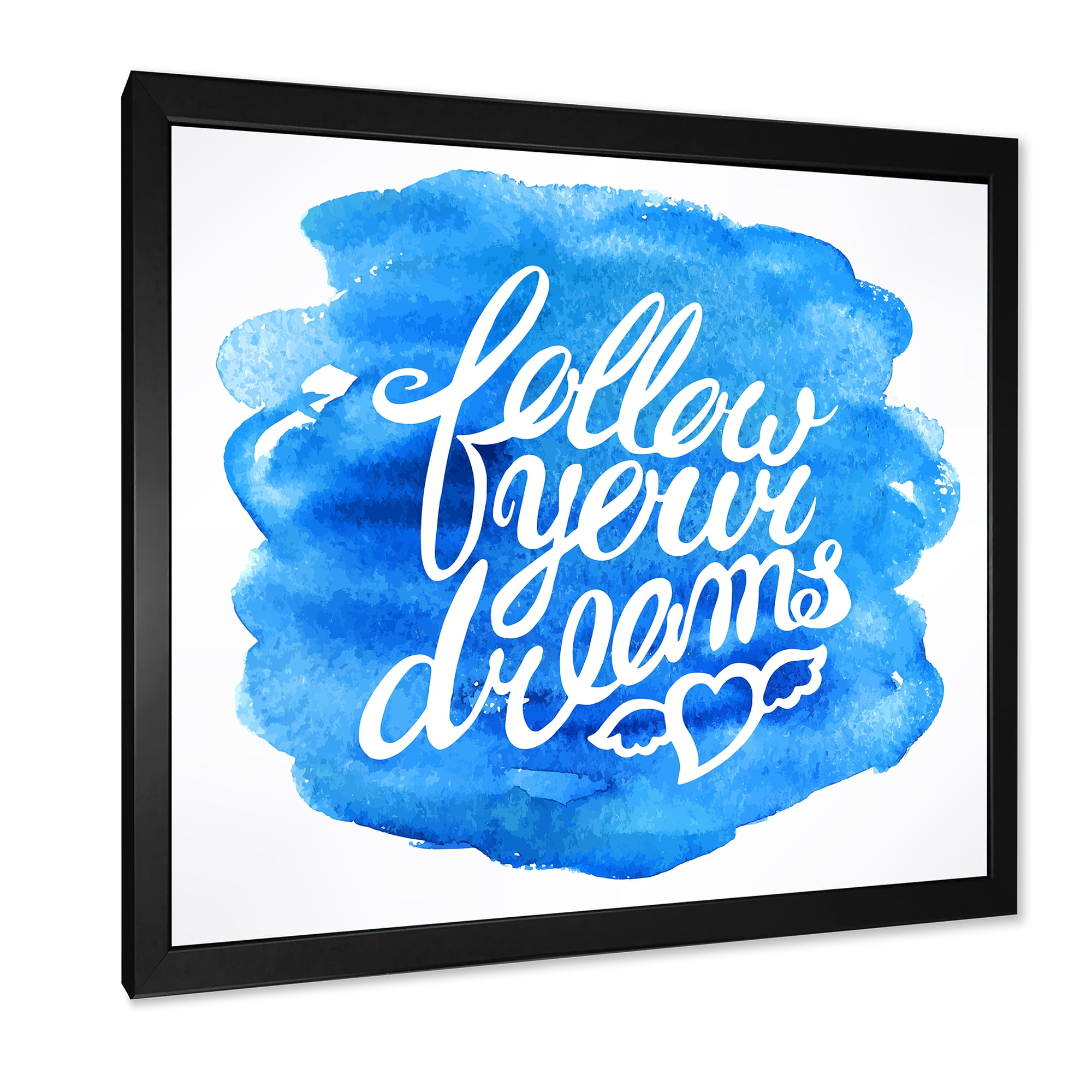 Designart 'Follow Your Dreams On Blue I' Modern Framed Art Print