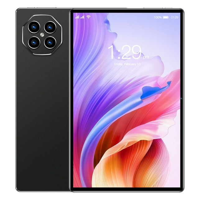 Tablet Android 14 de 10.1 pulgadas X99 con pantalla HD 1920*1200, 12GB+512GB, doble cámara, batería de 10000mAh, soporte 4G/5G y Bluetooth, diseño elegante en color negro.