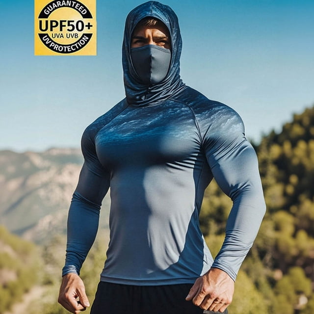 Viluyesy Men's UPF 50+ Sun Shirt, Lightweight Breathable Quick-Drying UV Protection Rash Guard Tops for Outdoor Hiking D Blue M