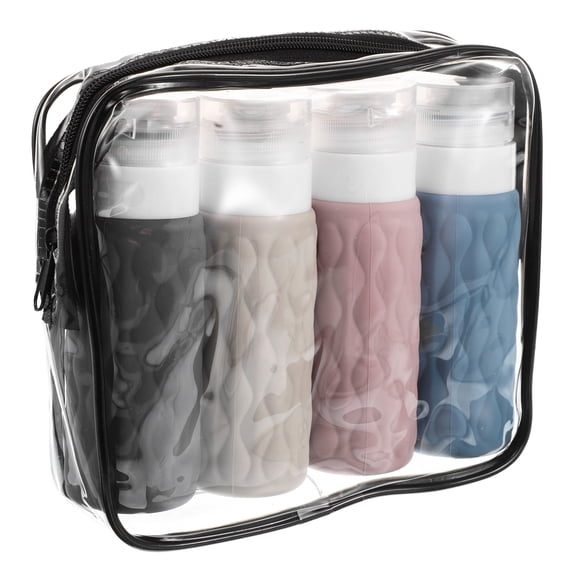 KAKOWELY squeeze shampoo bottles 4Pcs Travel Bottles For Toiletries Squeezable Silicone Containers Essential Travel Accessories With Bag For Shampoo Conditioner Lotion Assorted Color