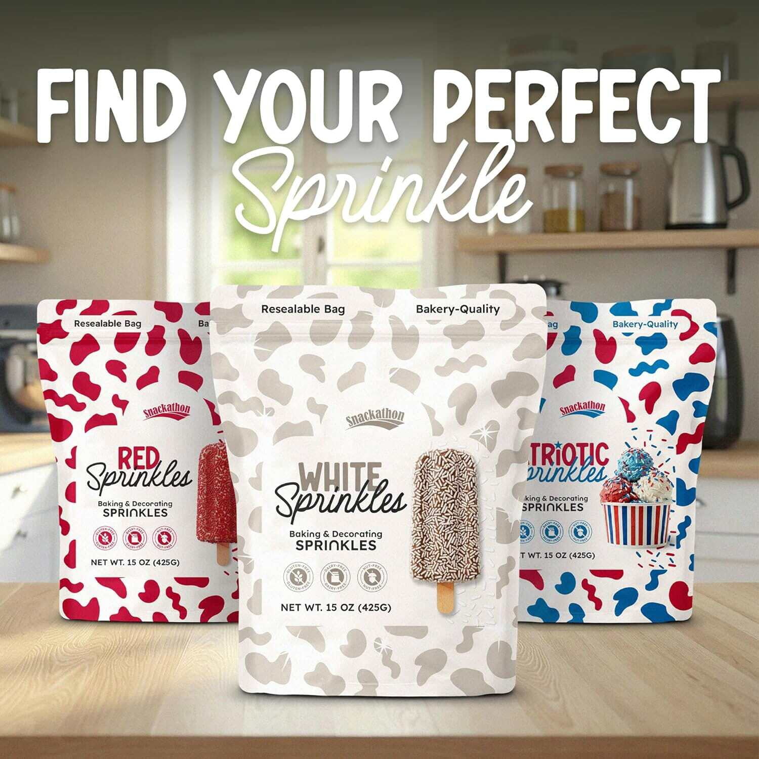 Snackathon White Sprinkles for Baking Decorating 15 Ounce