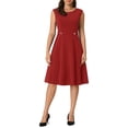 thumbnail image 1 of Vestidos sin mangas elegantes para mujer Inspire Chic, vestido de oficina de corte A con cuello redondo, M rojo, 1 of 4