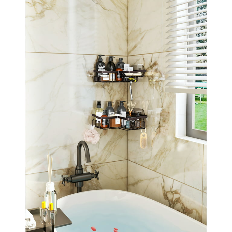 Adhesive Shower Caddy Basket Bathroom Shelf Organiser Wall Mounted Spices Storage  Rack No Drilling Shower Shelf Bath Essentials Makeups Shampoo Holder