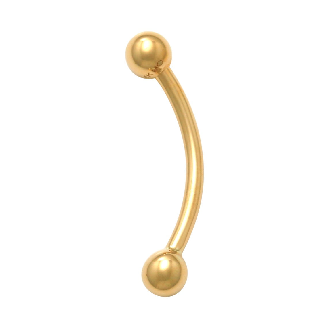 14K Solid Gold Plain Ball Bent Barbell Eyebrow Bar Ear Piercing Jewelry 16 Gauge