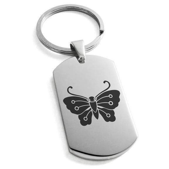 Stainless Steel Kawari Kocho Butterfly Kamon Crest Engraved Dog Tag Keychain Keyring
