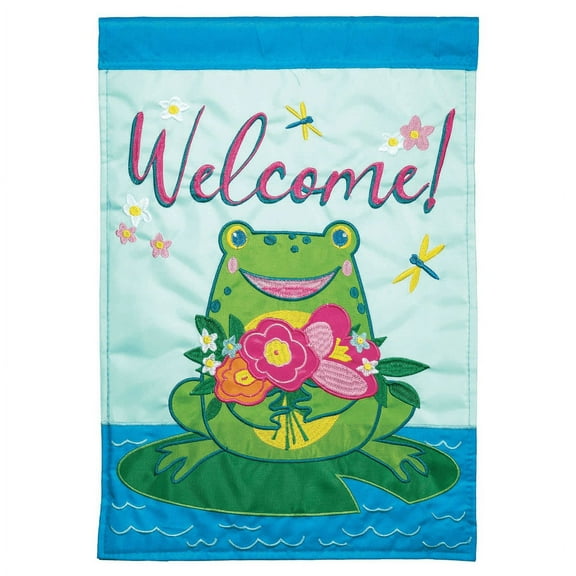 Magnolia Gardens M011321 13 x 18 in. Double Applique Frog Welcome Polyester Garden Flag