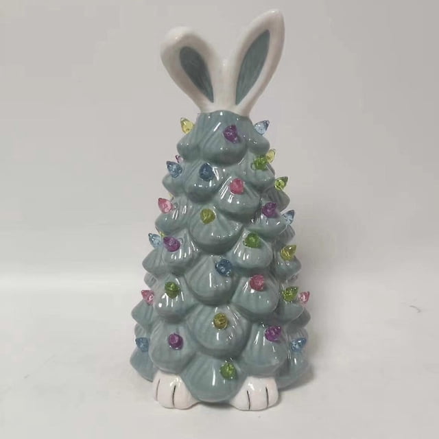 Gnome Easter Ceramic Tree,Light-Up Bunny Gnome Easter Decorations,Pink Bunny Tree