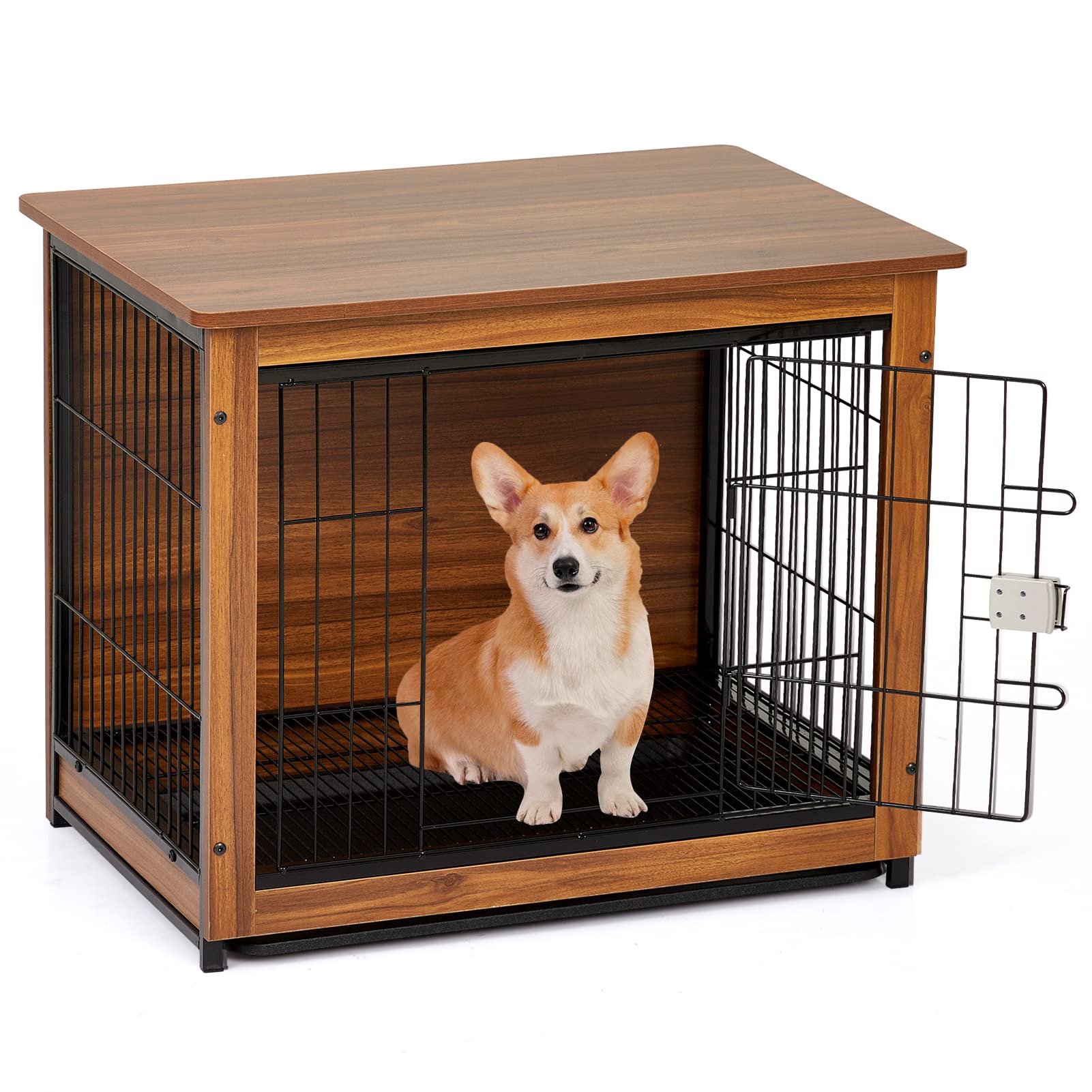 DSstyles Dog Crate Furniture, Wood Dog Kennel Furniture with PullOut