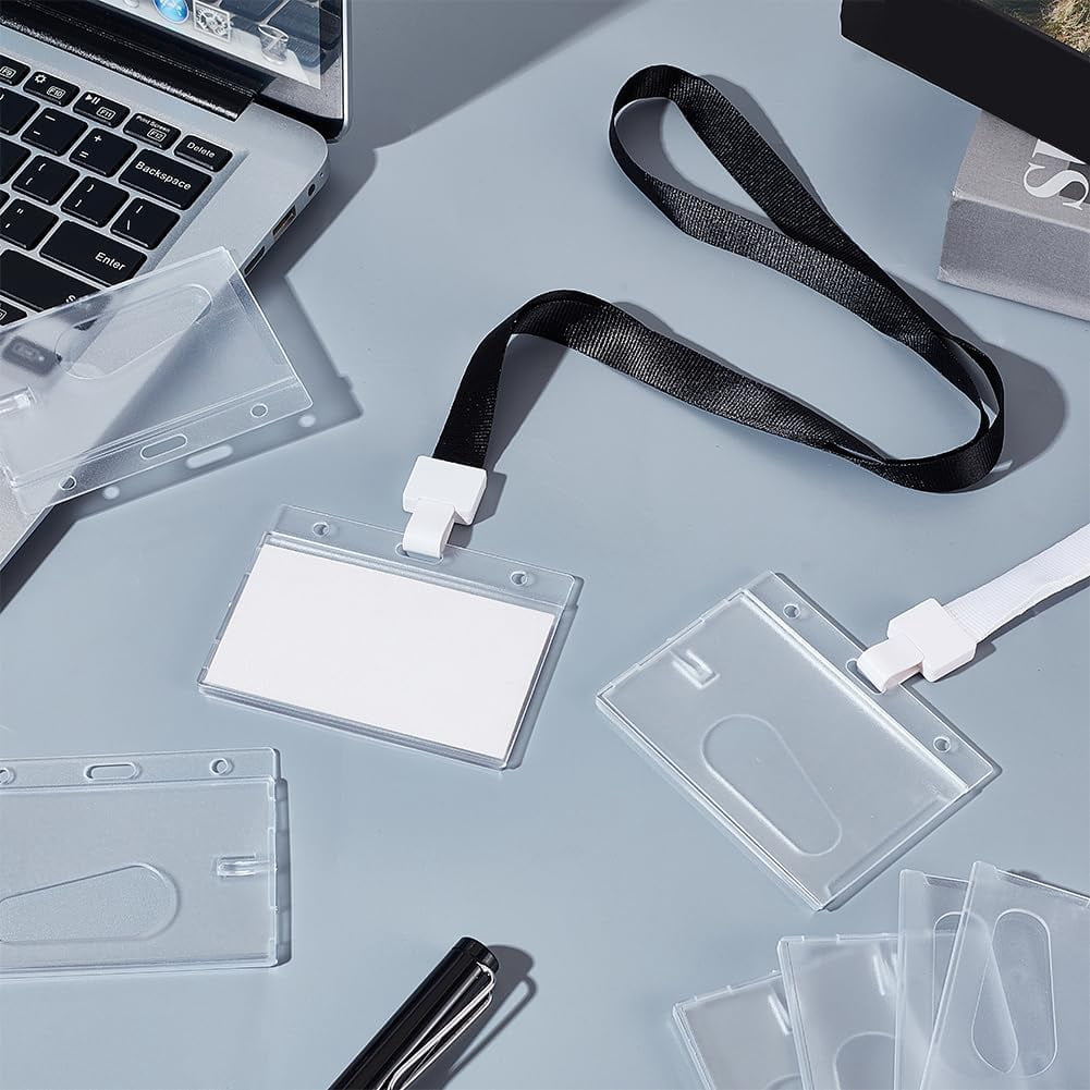 50Pcs Hard Plastic Horizontal ID Badge Holder Frosted Clear Badge Holder with Thumb Slot Rectangular ID Card Holders Badge Protector Case Sleeve for Office School Name Badge Credit Card Clear