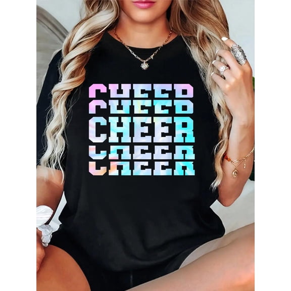 100% Cotton Tie Dye Cheerleading for Cheerleader Squad Girl BFF Cheer T-Shirt Women's Men's Graphic Tee Casual Tops