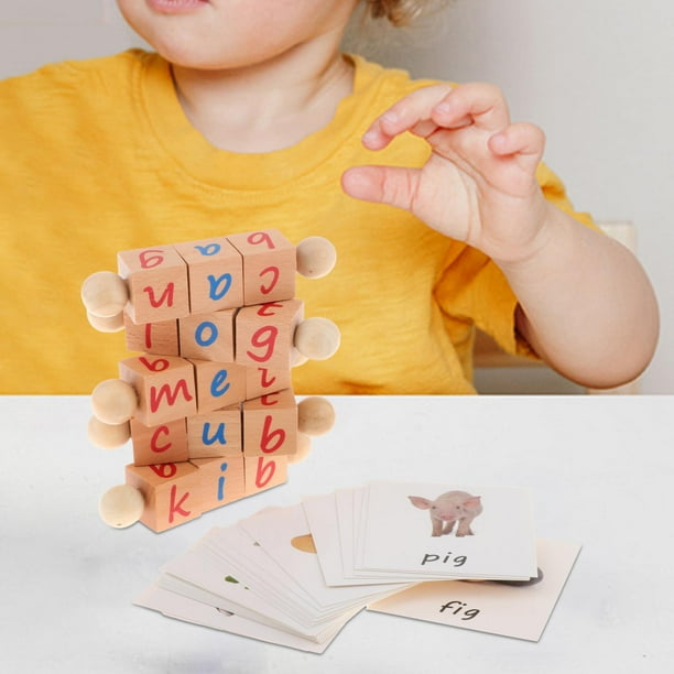 Bloques De Ortografía De Madera Con Tarjetas Flash – Juego Educativo De Letras Y Campana, Aprende Jugando