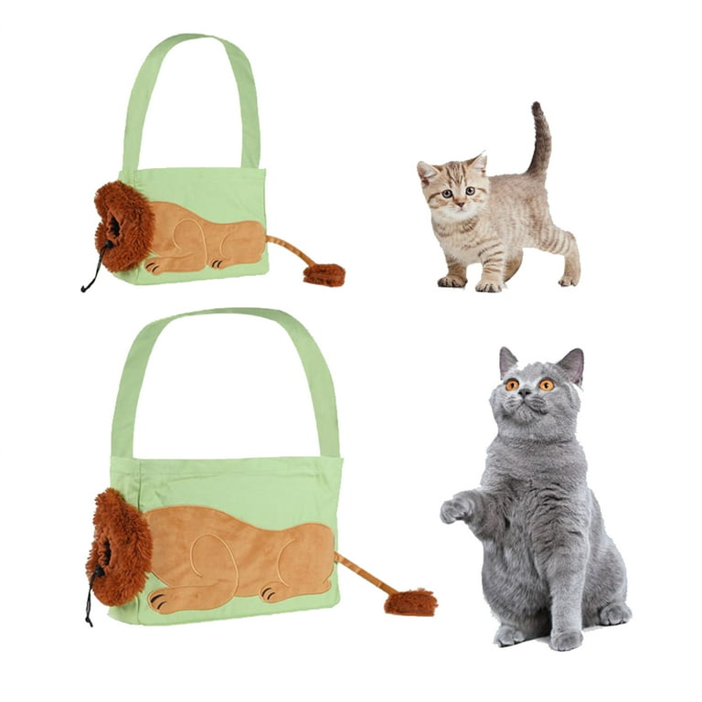 Frogued Pet Out Shoulder Bag Lion-Shaped Show Head Canvas Cat