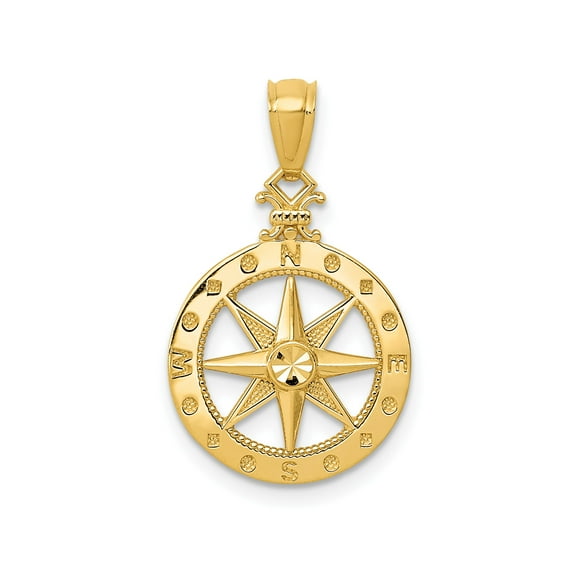 14k Yellow Gold Compass Rose Pendant Necklace for Men and Women, Nautical Maritime Jewelry with Directional Markers, Unisex Symbol of Adventure and Guidance