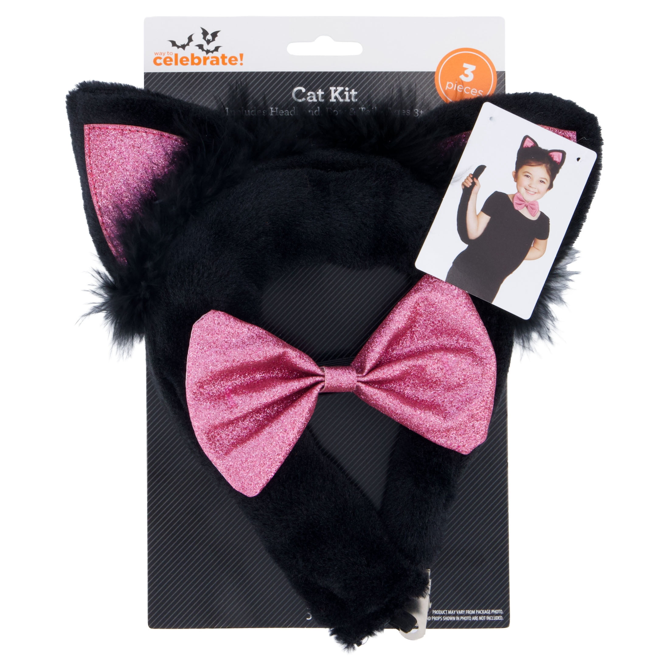 Cat Costume Accessory Kit for Children, Black and Pink, 3 Pieces, Halloween by Way To Celebrate
