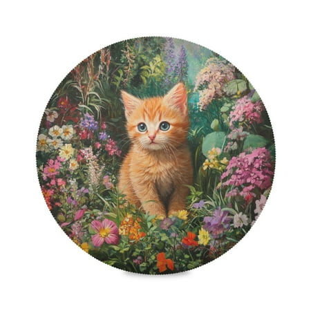 

Round Plate Mat 15.4x15.4 Inchesx4 Placemat Table Mat Kitchen Mat Coffee Mat Fabric Thick Strong Wear-Resistant Heat Resistance Garden Orange Cat