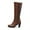 Dark Brown-new, variant on Pennysue Women Knee High Boots Dark Brown Wide Calf Chunky Heel Booties For Women 8M