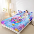 thumbnail image 3 of Erosebridal Watercolor Cartoon Mermaid Bed Sheets,Ocean Animals King Sheets For Girls Kids 4-Piece, 3 of 6