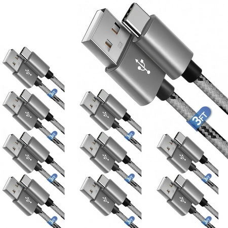 Afflux 10 Pack USB-A to USB-C Fast Charger Braided Type C Cable Compatible with iPhone 17 / 16 / 15 Pro Max Plus Air  Samsung Galaxy S25 S24 S23 Ultra  Google Pixel  iPad Pro  Universal (3ft  Gray) price history on PriceWatchPro