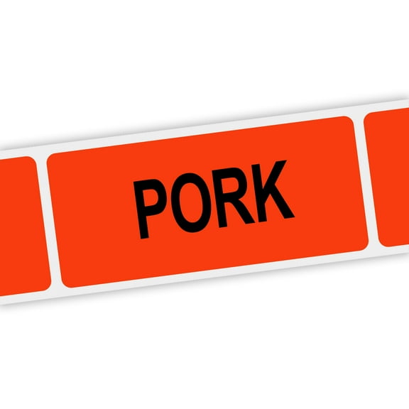 Specialty Printing Pork Grabber Label Dayglo Red with Black Print, 1.375" x 3/4" | 1000/Roll