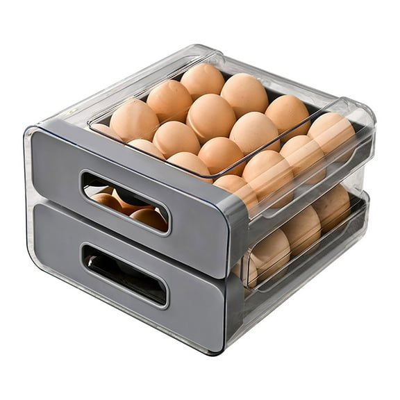 Plastic Egg Drawer Holder Organizer with Handles - Multi Layer Stackable Refrigerator Storage Container for 24 Eggs, 2-tier Tray