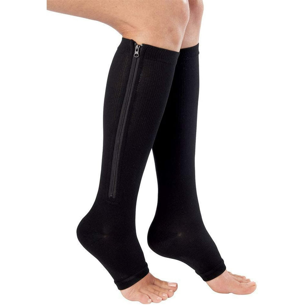 New Women Zipper Compression Socks Zip Leg Support Knee Sox Open Toe Sock S/M/XL YRD Walmart
