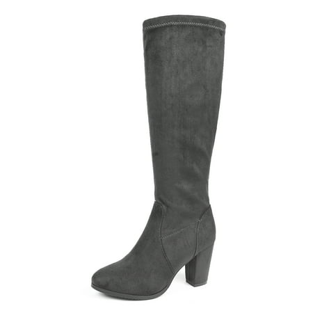 

DREAM PAIRS Women Suede/Pu Classic Chunky Heel Platform Knee High and Up Boots MIDLEG GREY Size 11
