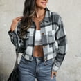 thumbnail image 2 of GigrtiJin Women's Flannel Plaid Crop Jacket Lapel Button down Long Sleeves Coat Outerwear Casual Fall Jackets, 2 of 3