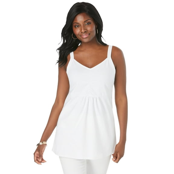 Jessica London Women's Plus Size Stretch Cotton Shirred Tank