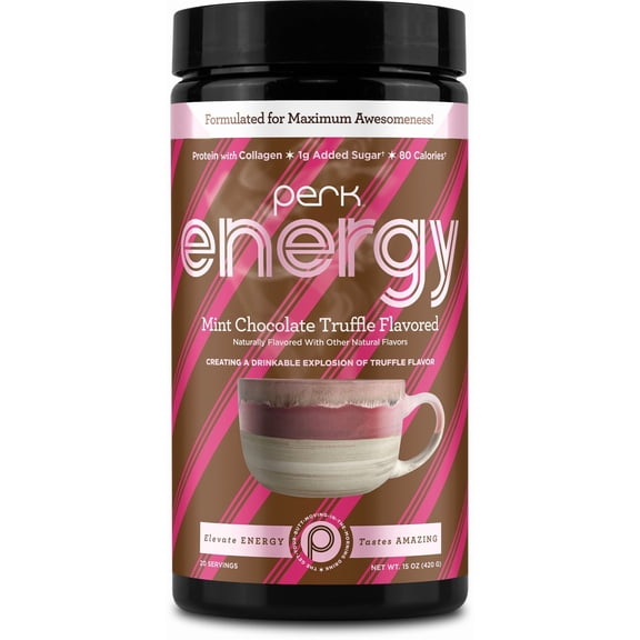 Perk Energy Drink Mix (Mint Chocolate Truffle) 20 Servings - Caffeinated Healthy Coffee Alternative with Protein, 100mg of Caffeine, Gluten-Free