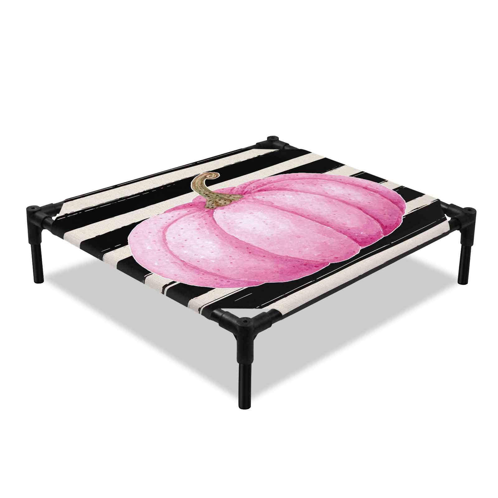 Thanksgiving Fall Elevated Dog Bed Retro Pink Pumpkin Black White Stripes Cooling Breathable Outdoor Raised Dog Cot Bed with Metal Frame Non-Slip Feet for Small Dog 20x20in