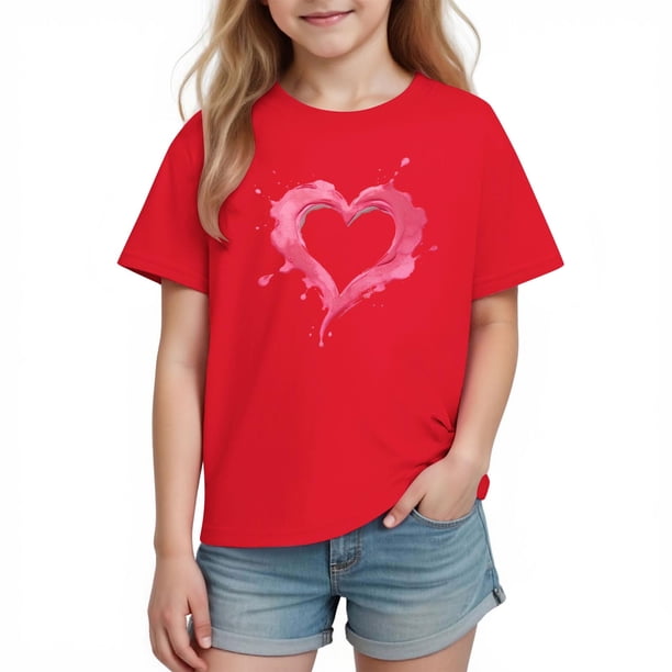 Blusas y camisas de manga corta con cuello redondo para niños y niñas, camisetas gráficas de manga corta, blusas con estampados bonitos para la temporada escolar.