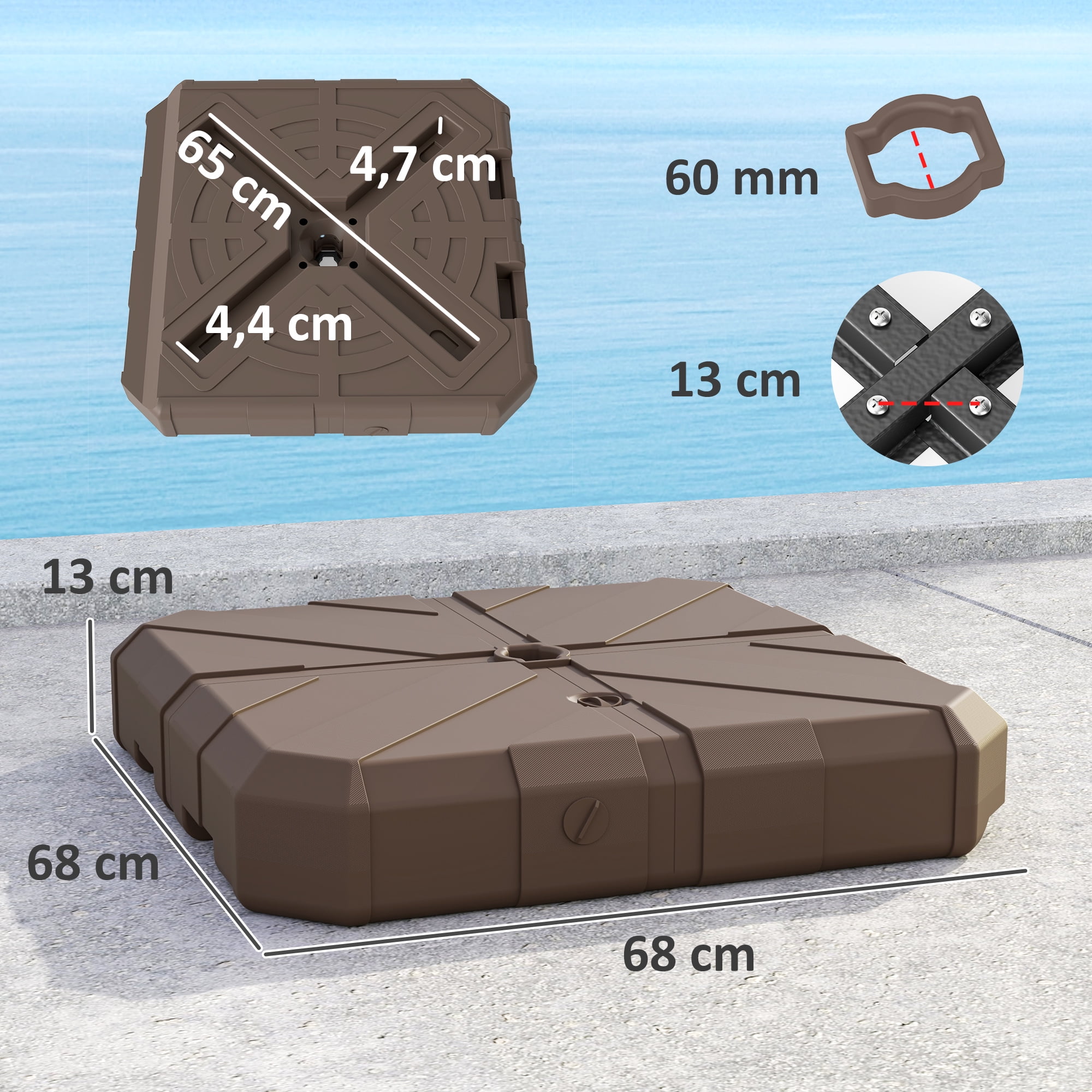 Square Patio Umbrella Base, Cantilever Offset Umbrella Base Heavy Duty Outdoor Umbrella Stand Base, Filled Up to 143lbs with Stand or 130lbs with Water for Garden Poolside, Brown