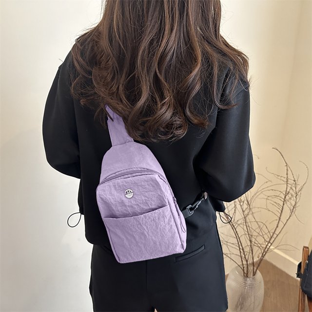 Textured Chest Bag Made Of Waterproof Nylon Fabric Solid Color Lightweight Casual Versatile Sports Small Backpack