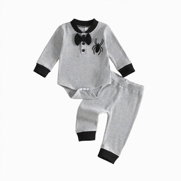 Gubotare Winter Newborn Baby Boy Girl Clothes Set Ribbed Outfits Unisex Infant Solid Long Sleeve Tops Pants 2PCS Grey,Size 12-18 Months