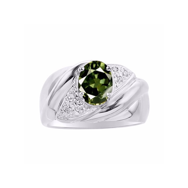 RYLOS Bagues pour Femmes Bague en Or Blanc 14K Pierre Précieuse Ovale 8X6MM et Diamants Design Classique Saphir Vert Bijoux pour Femmes Taille 5