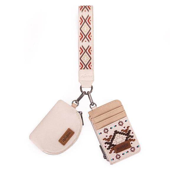 Wrangler Aztec Keychain Wristlet Wallets for Women Western Dual Pouch Wristlet Credit Card Holder Wallet with Zipper Pocket, Aztec-Tan
