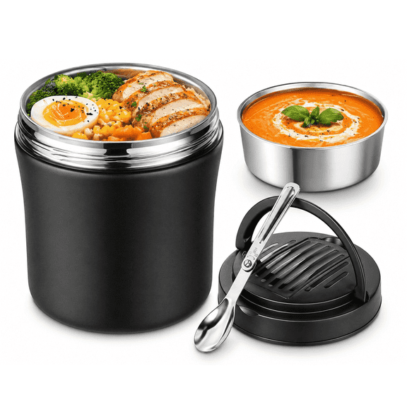 40oz Insulated Food Container, Leakproof Wide Mouth Stainless Steel Vacuum Insulated Food Container, 304 Stainless Steel Soup Container with Portable Handle for Travel and Daily Use