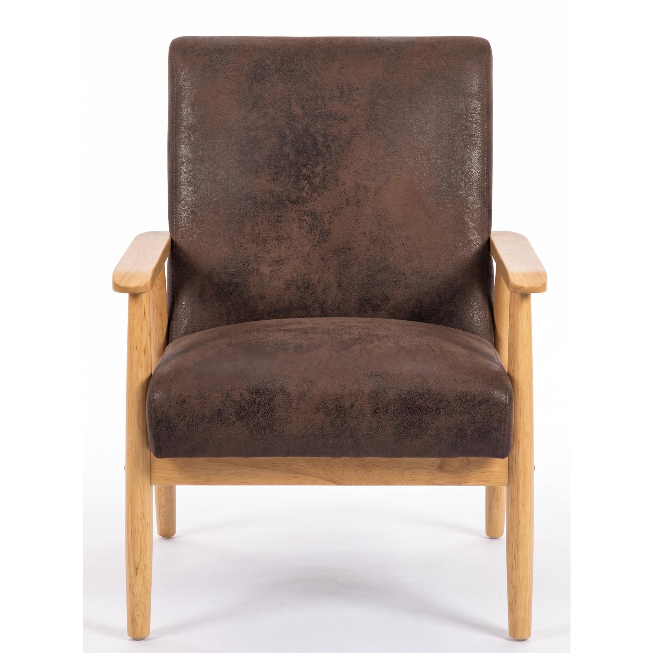 GDF Studio 25.38" Mid-Century Modern Armchair with Tapered Solid Wood Arms, Microfiber Upholstery, Brown