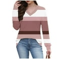 thumbnail image 3 of Pounoo Floral Colorblock Boho Tops for Women Striped V Neck Plus Size Clothes for Women Tunics Fall Casual Pullover Loose Fit Basic Tshirt Gift, 3 of 6