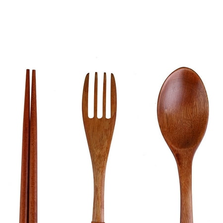 

JPGIF Big Promotion Japanese Vintage Wooden Chopsticks Spoon Fork Tableware 3pcs Set New Gift