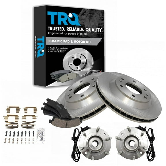 TRQ Wheel Hub & Premium Posi Ceramic Brake Pad Rotor Front Kit Fits Select GM SUV Truck