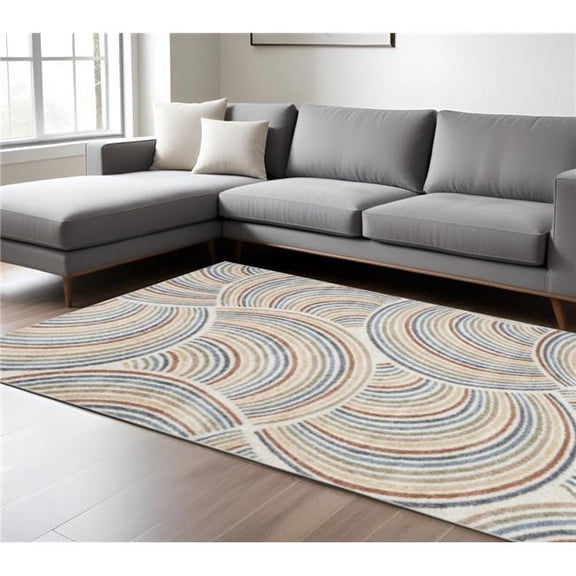 HomeRoots 532827 7 x 9 ft. Ivory Blue & Brown Geometric Washable Rectangle Area Rug