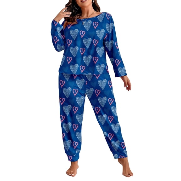 Women's Long Sleeve Long Pants Pajama Set - Outdoor Wear Suitable Loungewear - Blue Size XXL