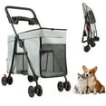 thumbnail image 2 of AquaAurix Dog Stroller, 4 Wheel Pet Cage Foldable Travel Jogging Carriage Stroller,5 Ventilation Windows & Removable Tray for Small/Medium Dogs Pink, 2 of 7