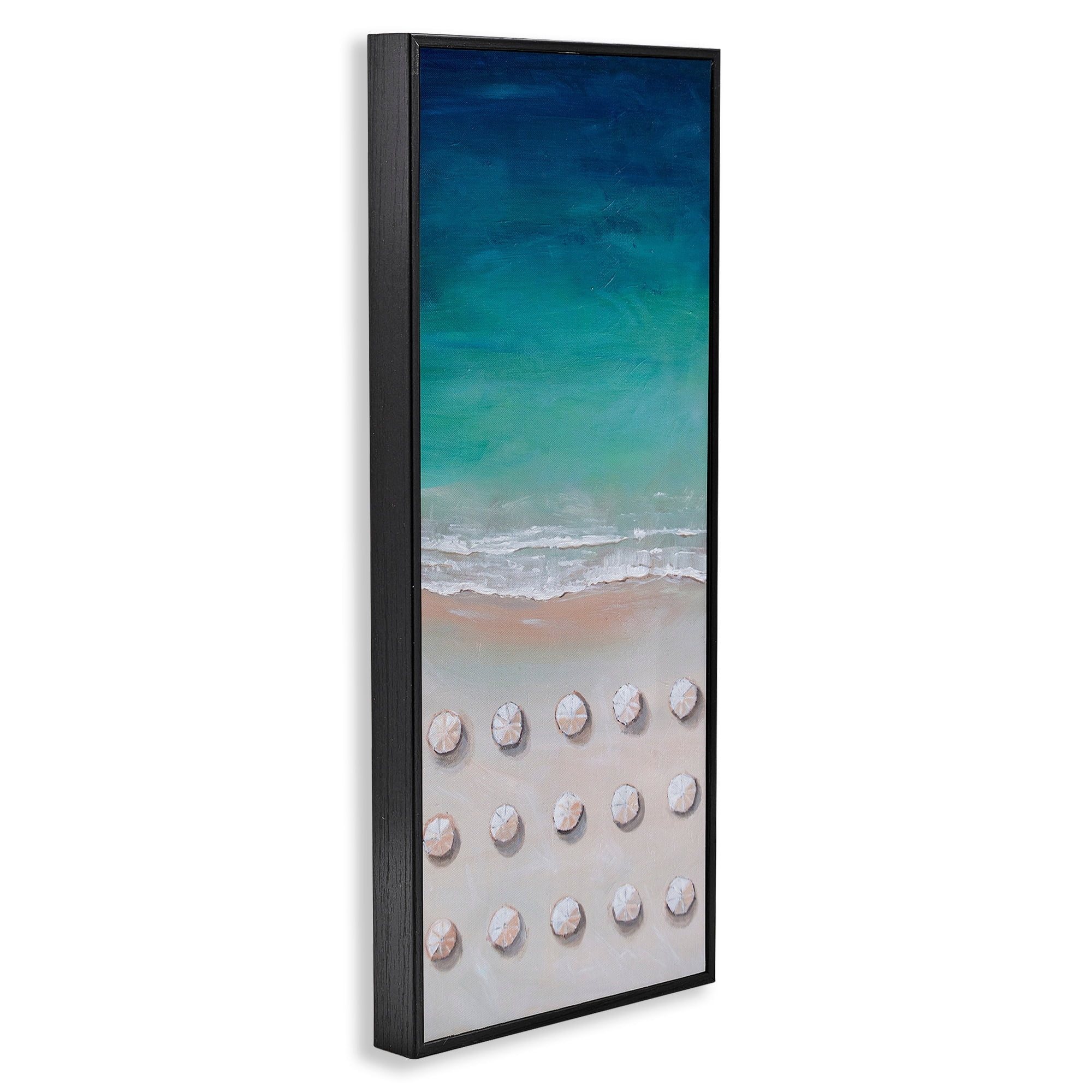 Stupell Industries Umbrella Beach Coast Deep Blue Waters Aerial Painting, 10 x 24, Design by Lauren Jane