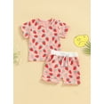 thumbnail image 5 of Qtinghua Infant Toddler Baby Boy Girl Summer Outfit Strawberry/Animal Print Short Sleeve Tops Elastic Waist Shorts Set, 5 of 9