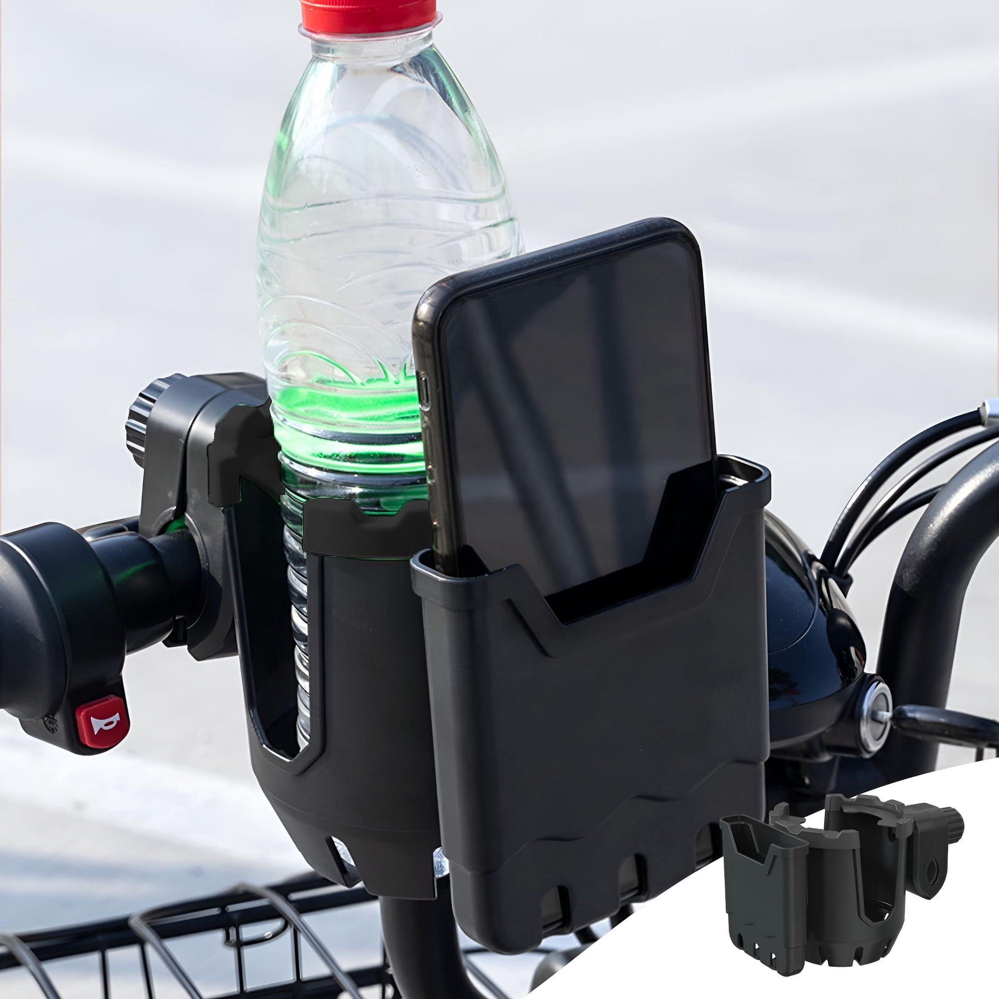 LAMIRO 2-in-1 Walker Cup Holder with Phone Holder, Wheelchair Cup Holder, Rollator Cup Holder, Cup Phone Holder for Walker, Wheelchair, Rollator, Mobility Scooter, Black